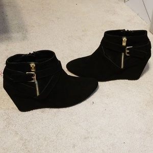 Black Suede Wedge Booties